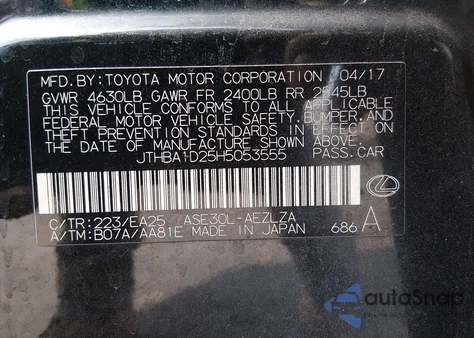 2017 Lexus Is 200T z USA, uszkodzony, nr VIN JTHBA1D25H5053555